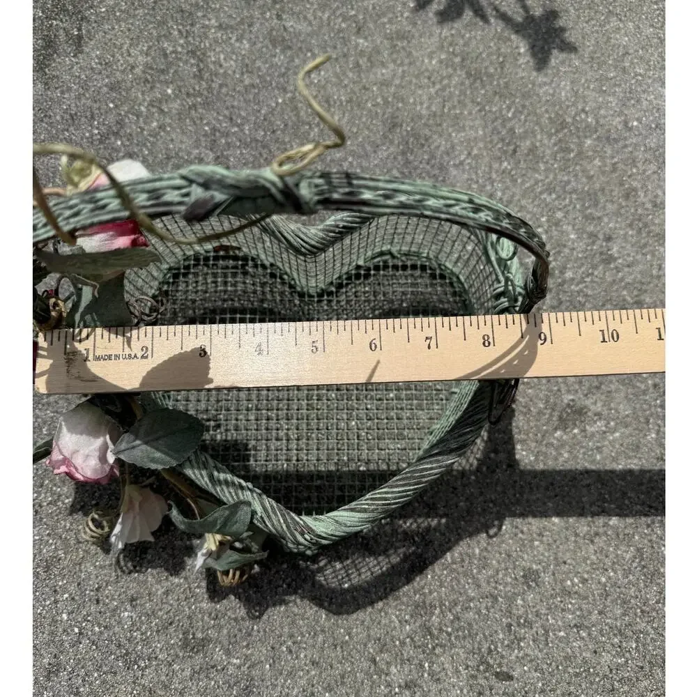 Vintage Heart Shaped Metal Wire Basket with Roses